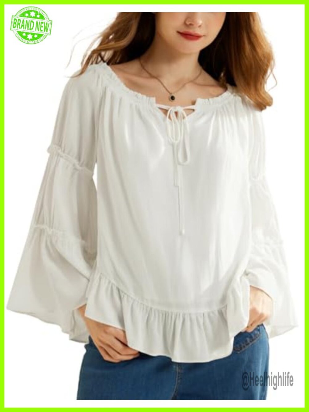 Women's Off Shoulder Bell Sleeve Peasant Blouse Ruffle Boho Top